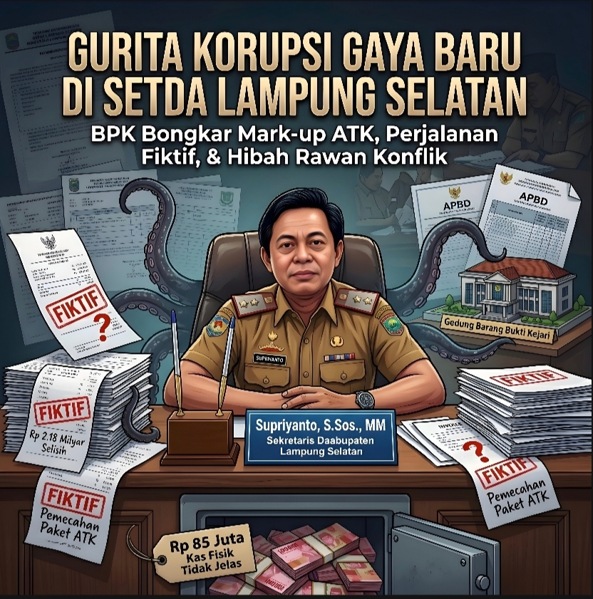 Gurita Korupsi Gaya Baru Menggerogoti Anggaran Setda Lampung Selatan, Dari Mark-Up Atk Hingga Suap Fasilitas Penegak Hukum