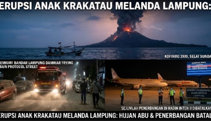 Erupsi Gunung Anak Krakatau Landa Lampung, Hujan Abu Turun, Penerbangan Di Radin Inten Ii Dibatalkan