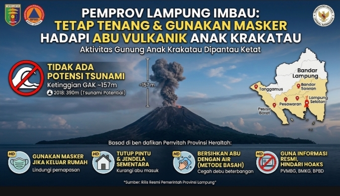 Pemprov Lampung Pastikan Tak Ada Potensi Tsunami, Warga Diimbau Tenang Hadapi Abu Vulkanik Anak Krakatau
