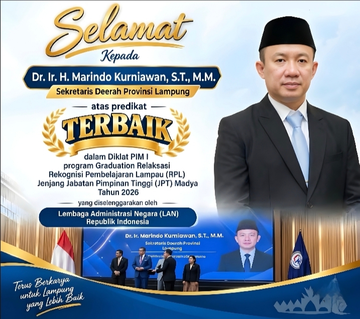 Sekda Provinsi Lampung Marindo Kurniawan Sabet Predikat Terbaik Diklat Pim I Lan Ri 2026